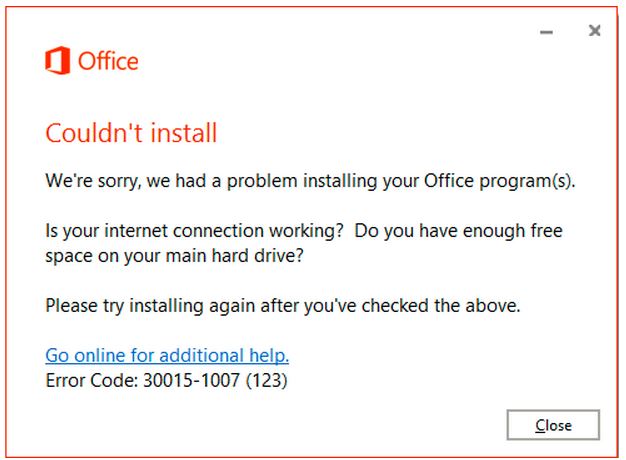 Couldn’t Install error 30015-1007