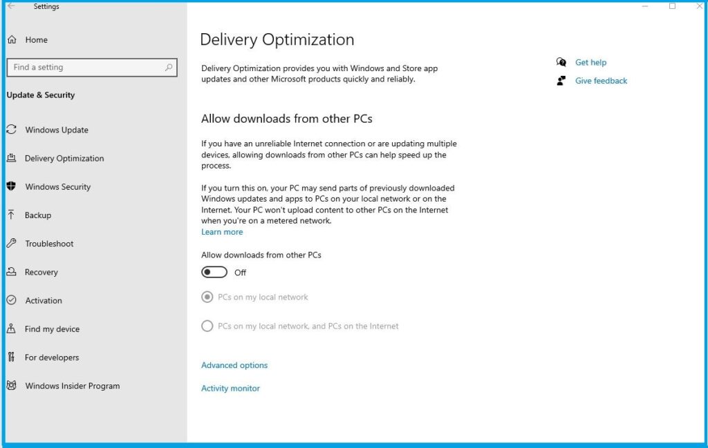 Delivery Optimization settings - Windows10-Performance