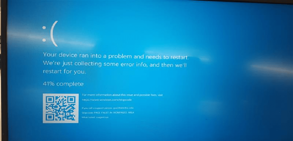 Stop Code : Page fault in nonpaged Area. What failed:csagent.sys
