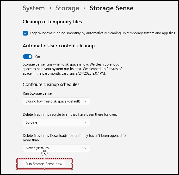Free Up Disk Space with Storage Sense - Windows 11 Common Problems